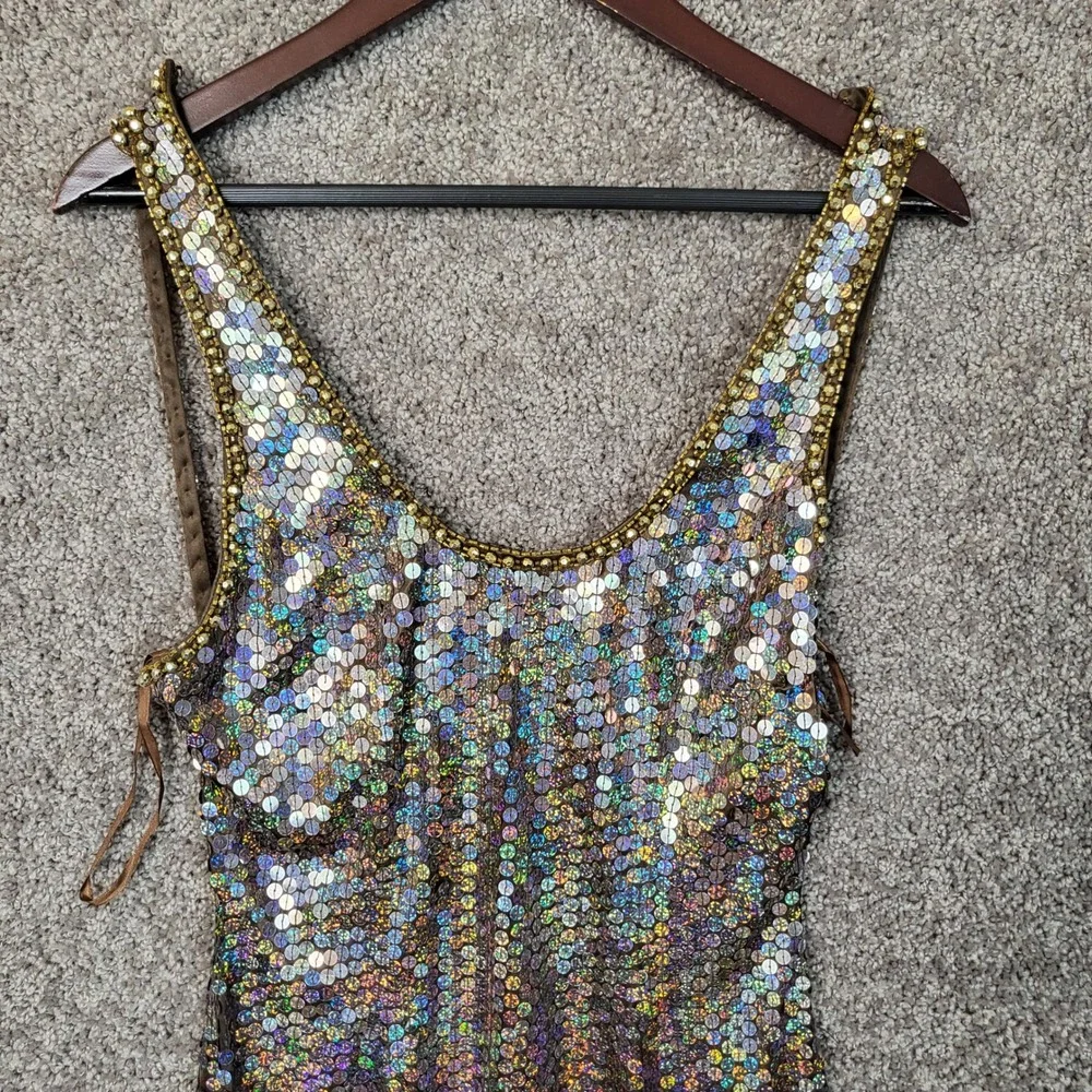 Niteline Della Roufogali Vintage Holographic Sequin Gown Brown‎ Bronze Size 6